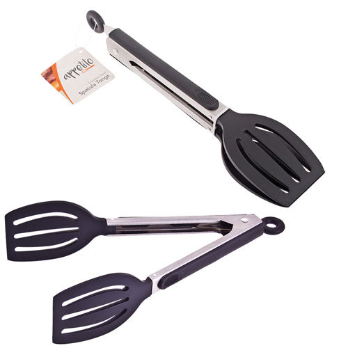 Appetito Spatula Tongs with Lock & Rubber Grip 23cm (Black)