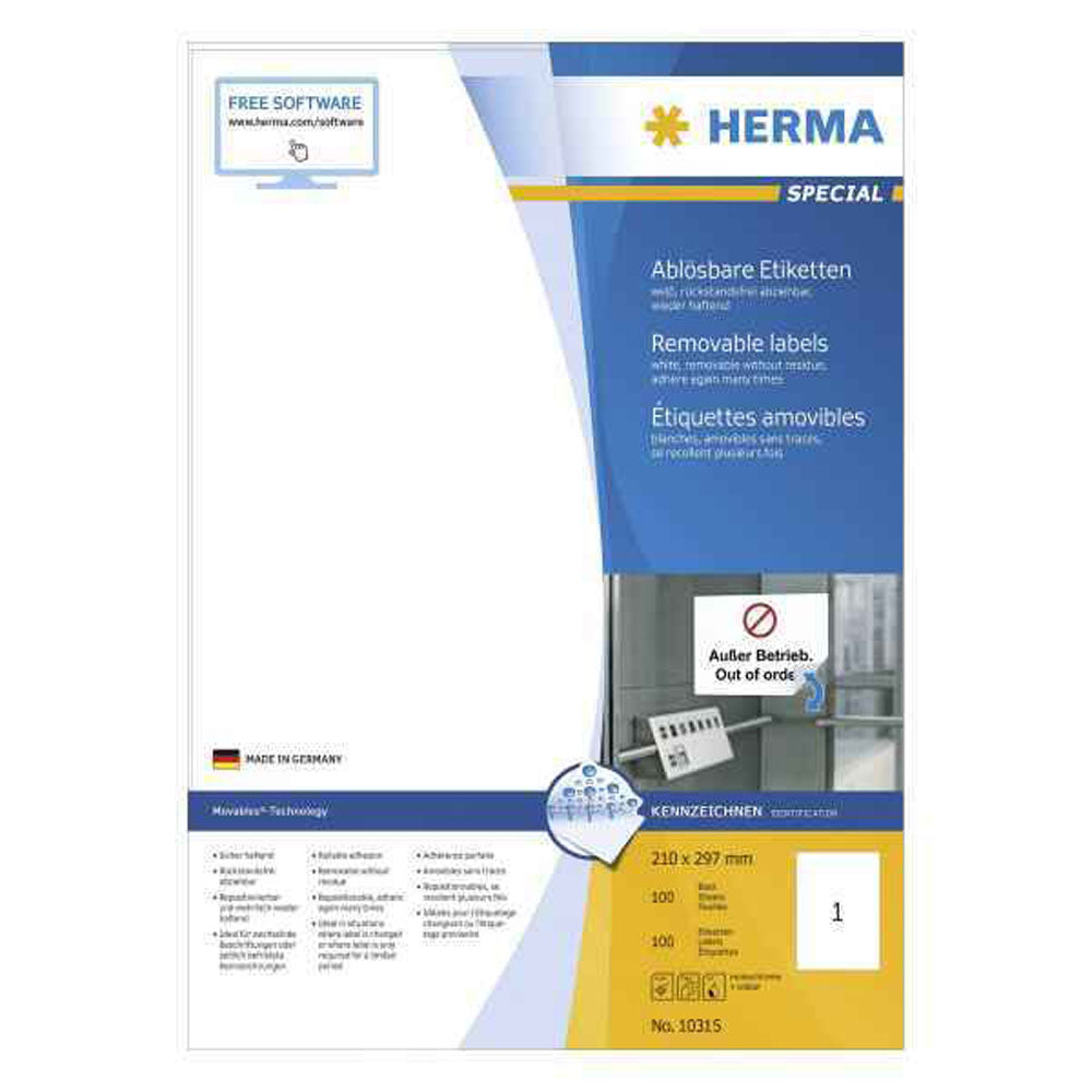 Herma Removable Labels A4 100pc（白）