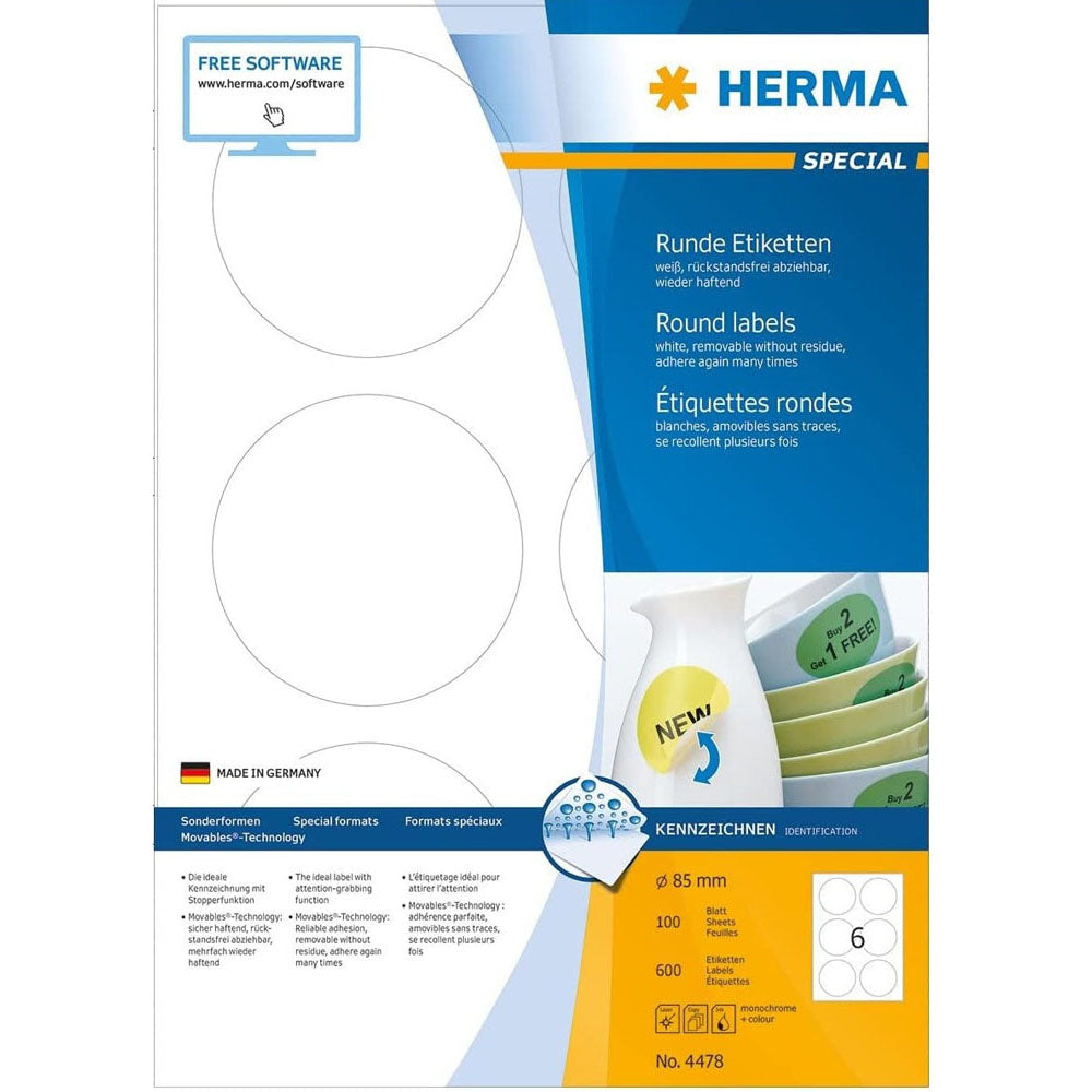 Herma Round avtagbar etiketter 100 st (vit)