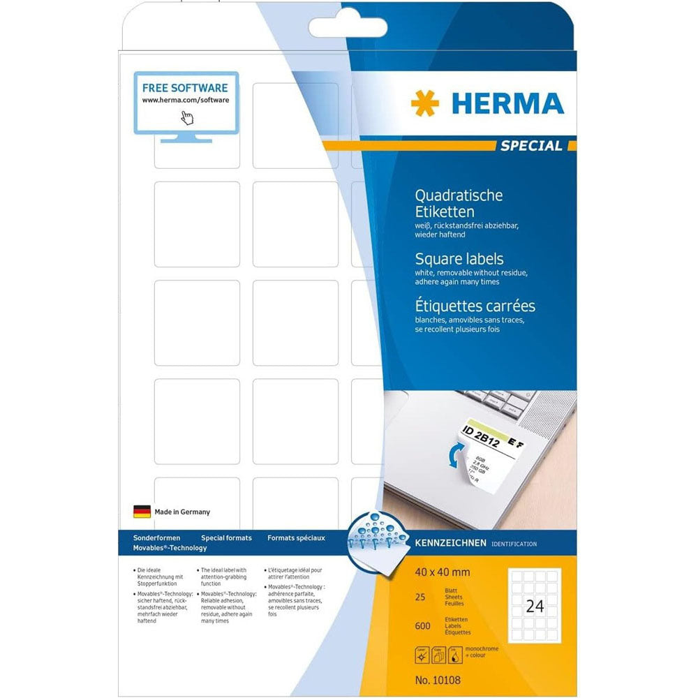 Herma Square avtagbara etiketter 25 st (vit)