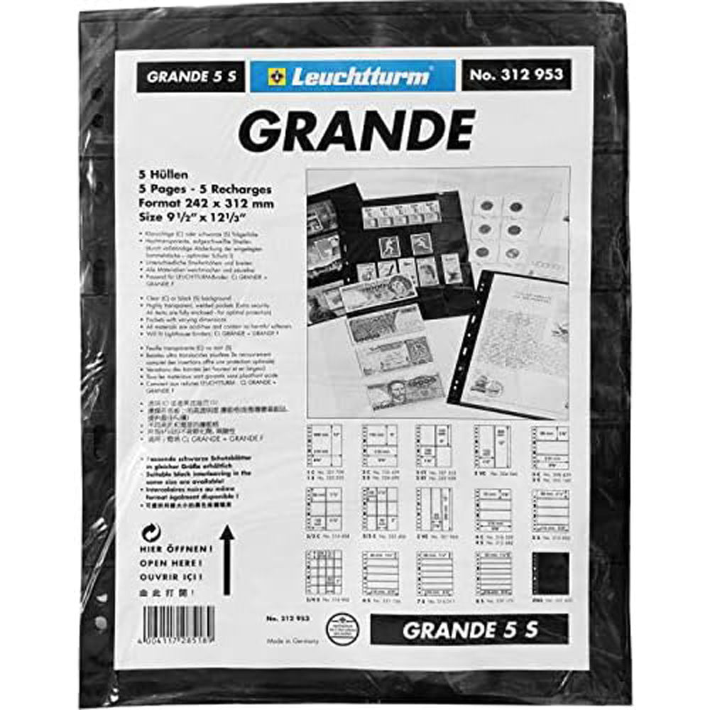 Leuchtturm Grande Plastic Pocket Sheets 5pk (sort)