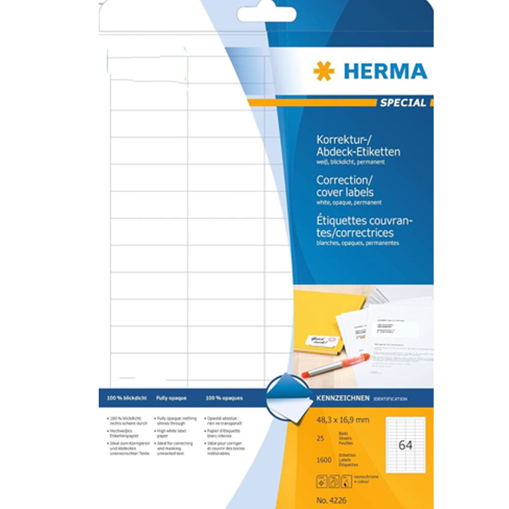 Herma ogenomskinlig korrigeringsetiketter A4 25pc vit