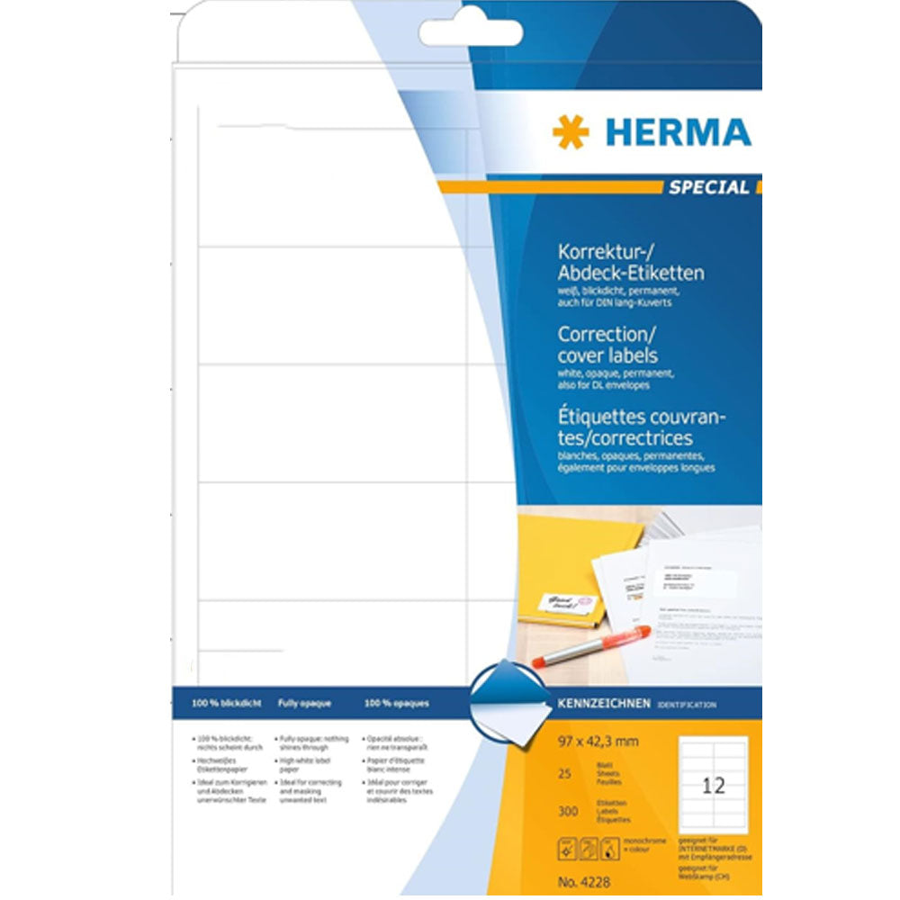 Herma uigennemsigtig korrektion etiketter A4 25pc hvid