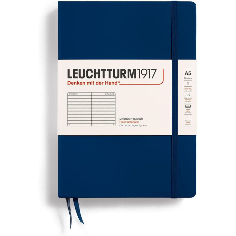 Leuchtturm twarda okładka rządzona notebookiem A5 (niebieski)