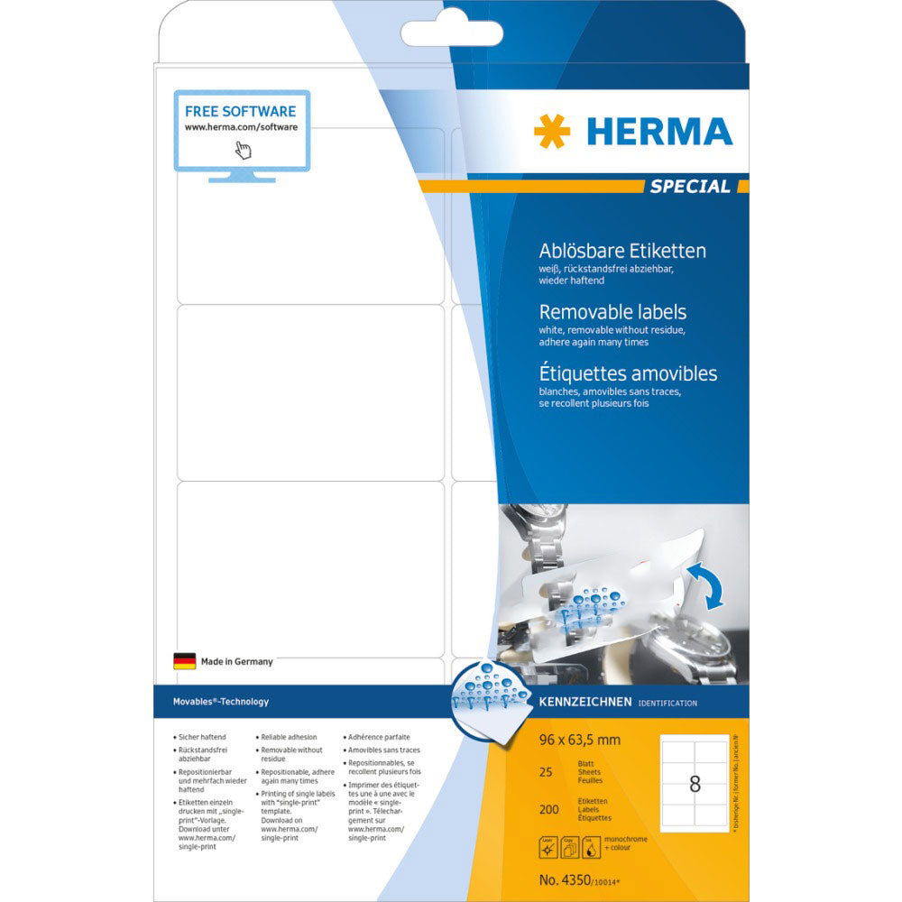 Herma Removable Labels A4 96mm 25pc（白）