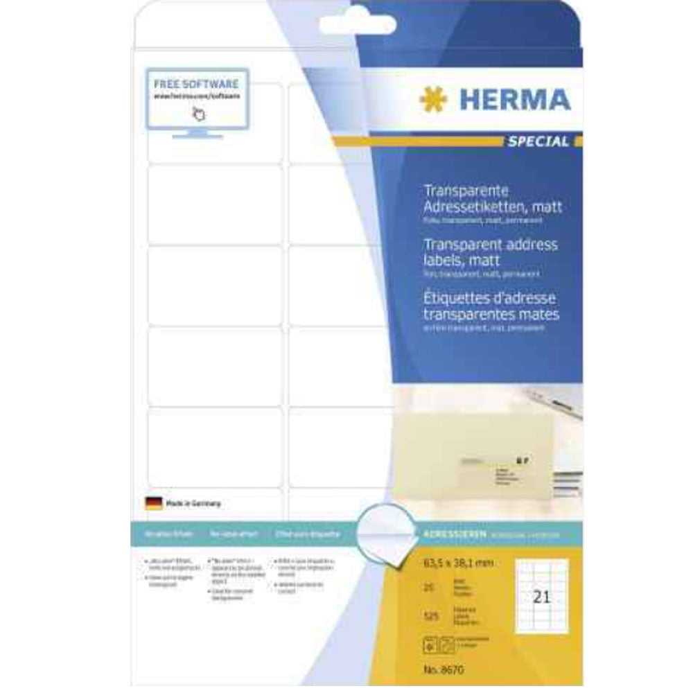 Herma transparenta mattetiketter A4 25 st