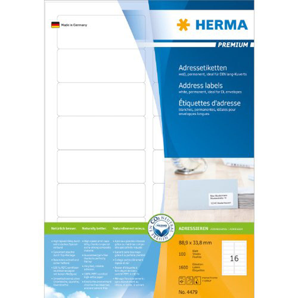 HERMA Premium Adressetiketter A4 88,9 mm 100pc