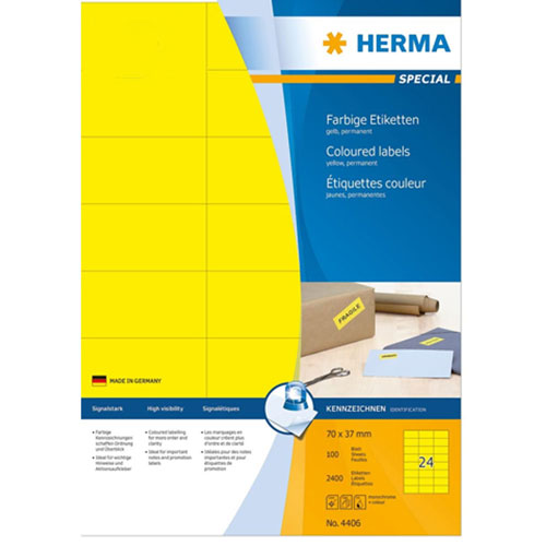 Herma Coloured Labels A4 100pc (70x37mm)