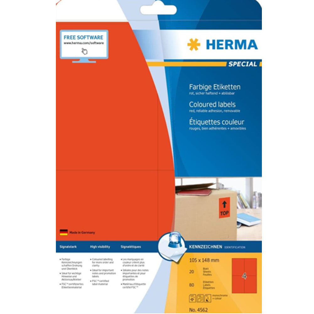 Herma avtagbar färgade etiketter A4 20 st (105x148mm)