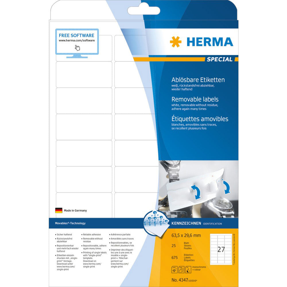 Herma avtagbara etiketter A4 63,5mm 25 st (vit)