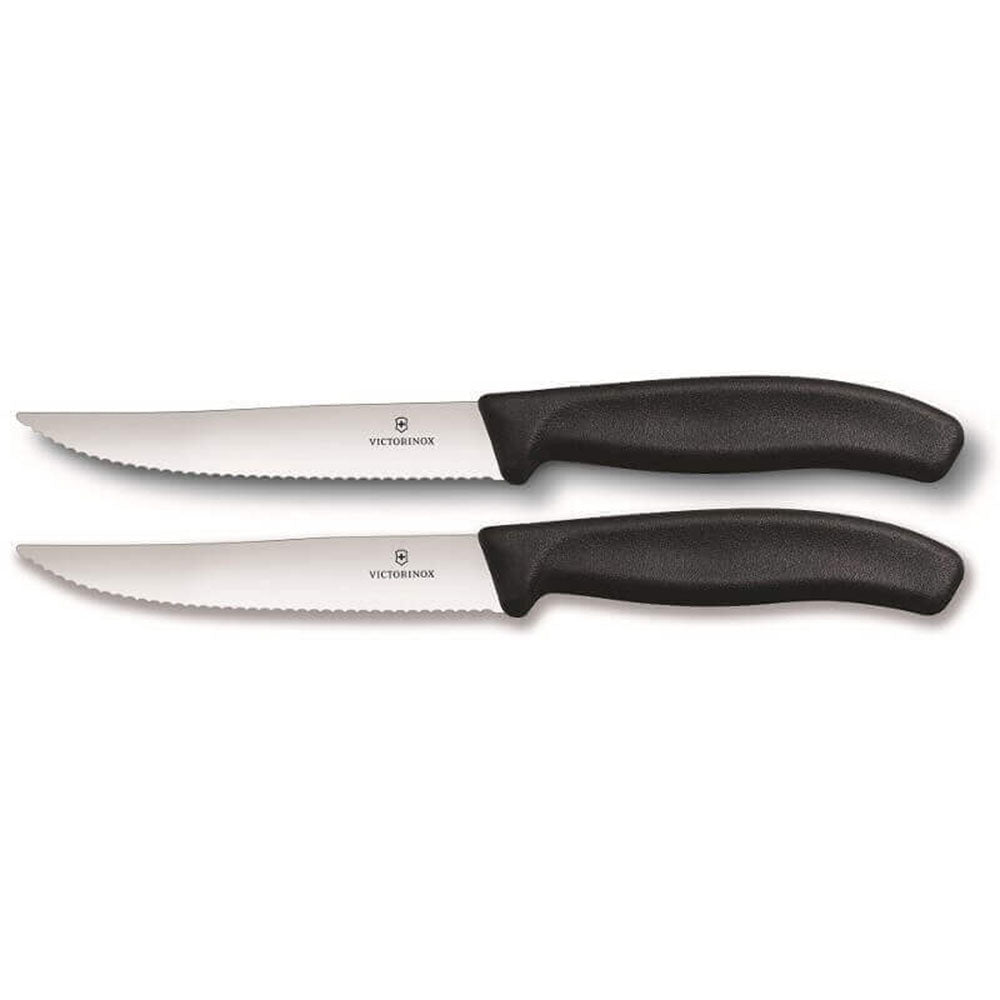 Bred blad bølget kant bøf og pizzakniv 2 stk 12 cm