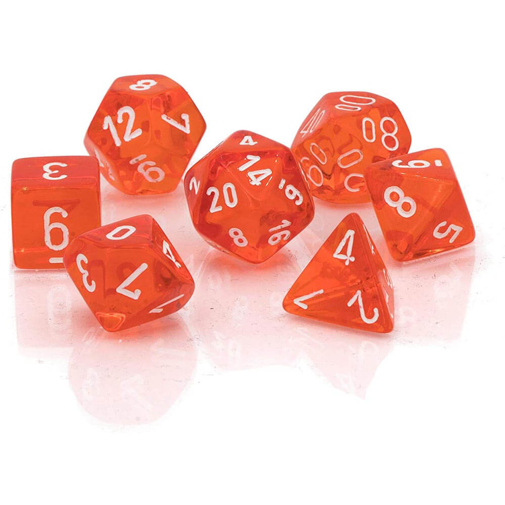 D7 Die set dobbelstenen doorzichtig poly (7 dobbelstenen)