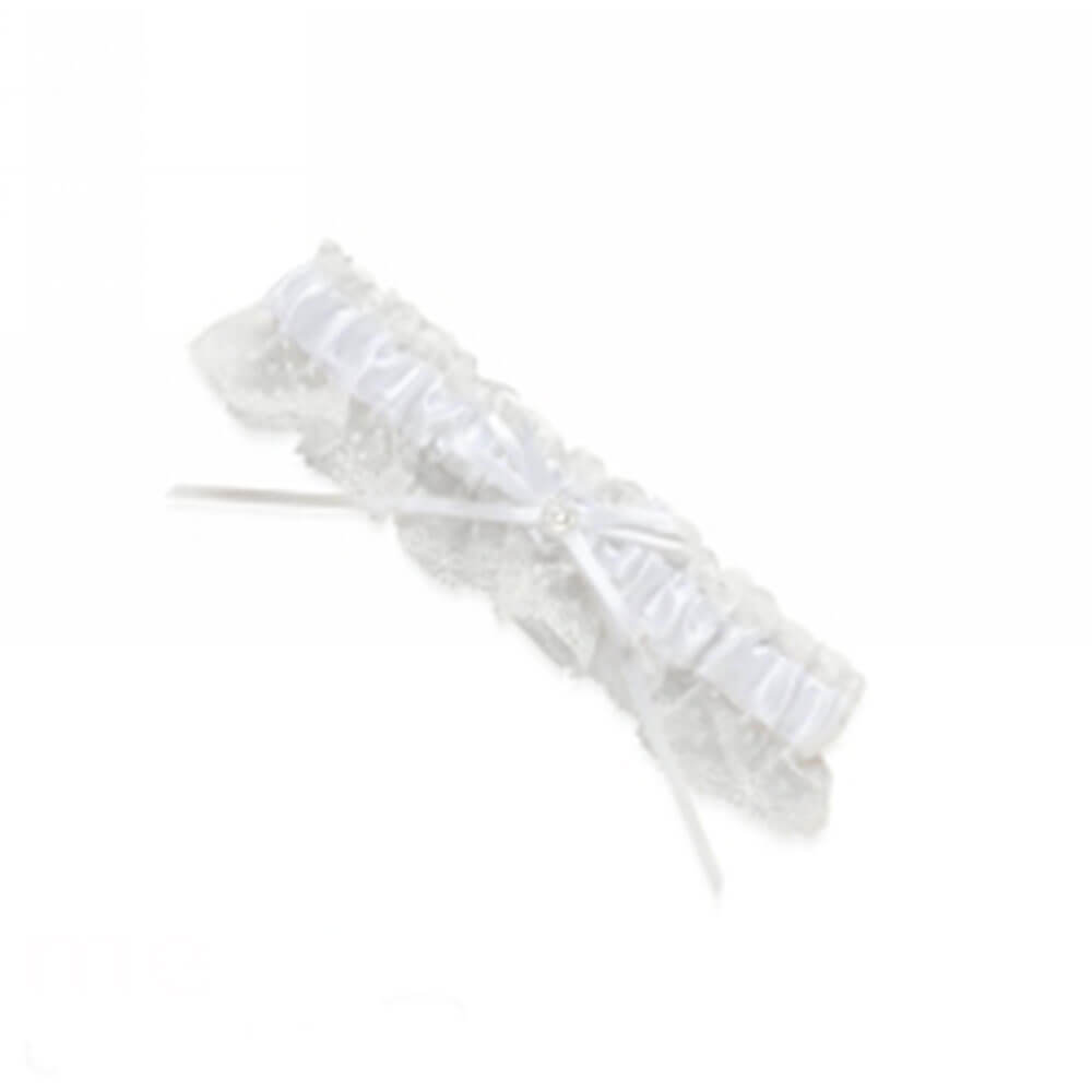 Me Pearl Heart & Diamante Wedding Garter With Lace