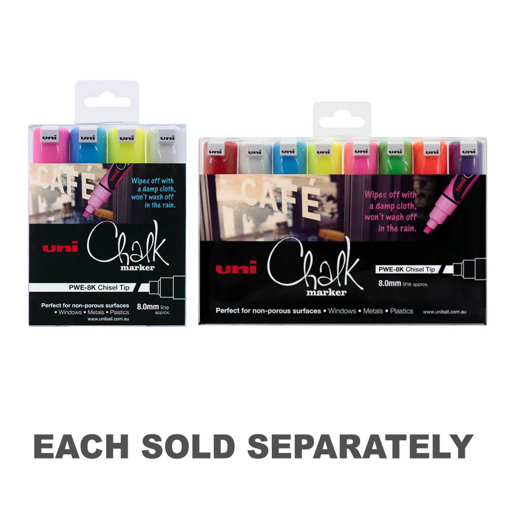 Uni Chalk Marker 8.0mm Chisel Tip Assorted