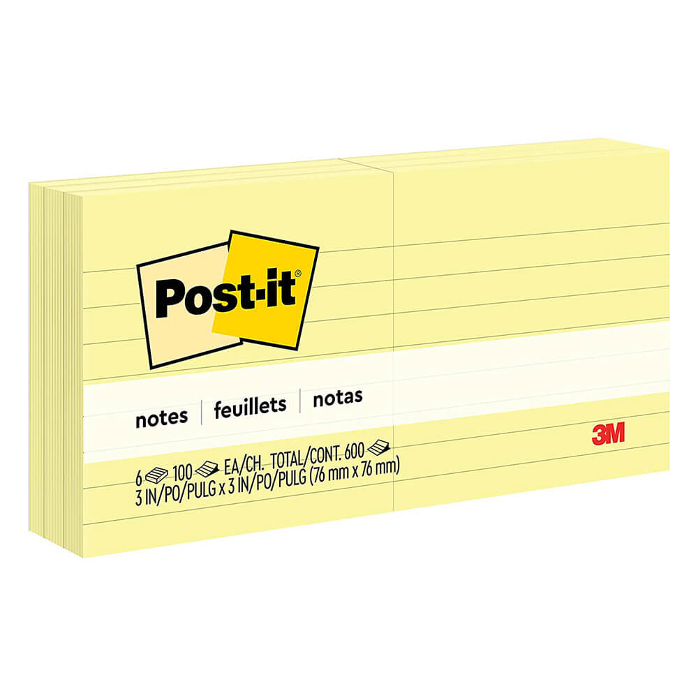 Notas post-it alinhadas 76x76mm (6pk)