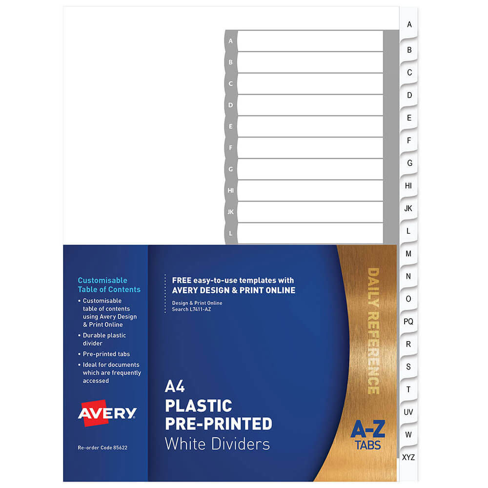 Avery Plastic Pre-Printed Divider A4 (White)