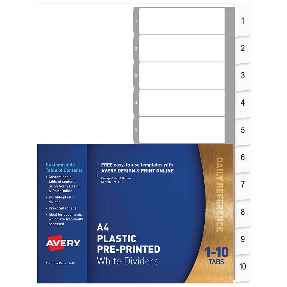 Avery plastic pre-gedrukte dividers a4 (wit)