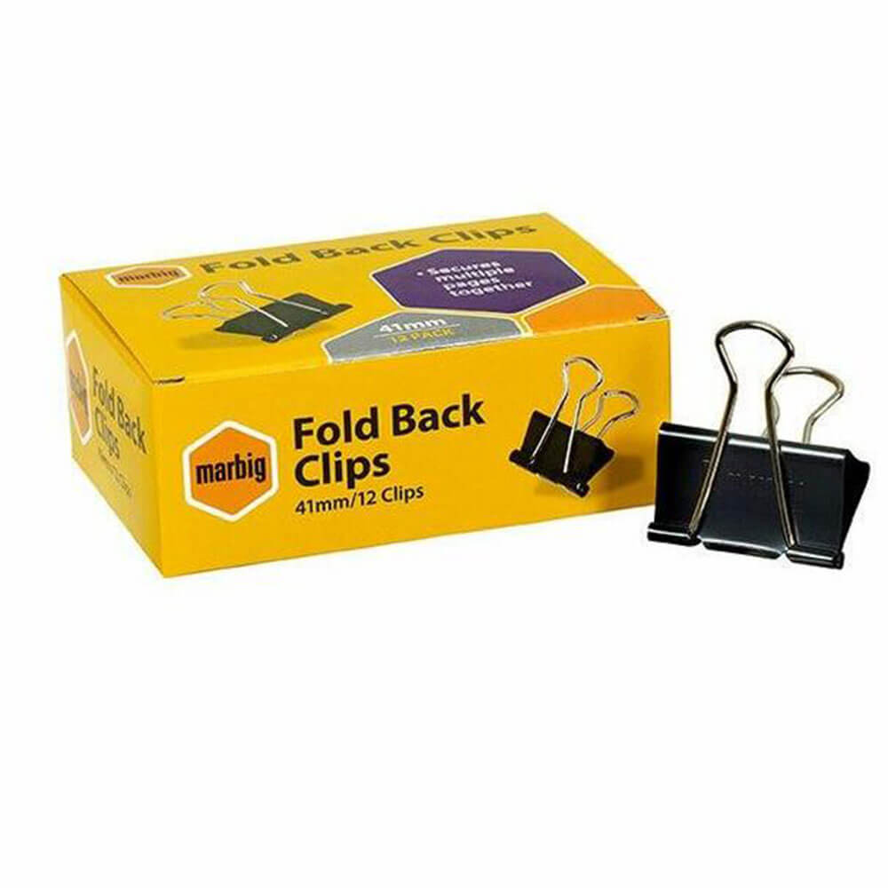 Marbig Fold Back Clips 12/Box (zwart)