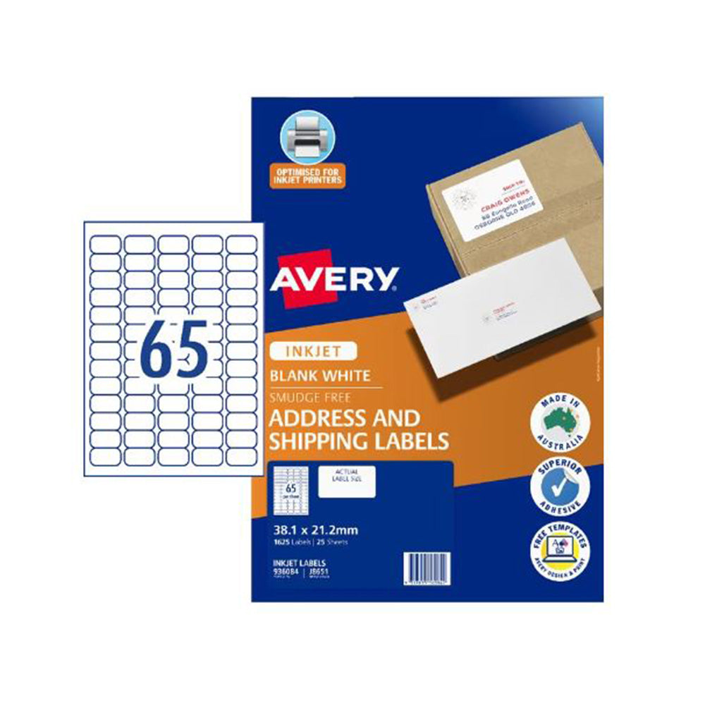 Avery inkjet -adresse etiket 25pcs