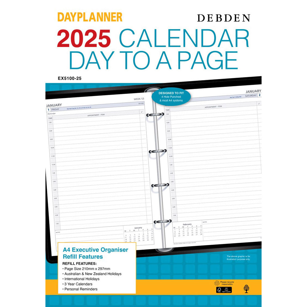 Debden Executive 4-Ring A4 2025 Dayplanner Refill