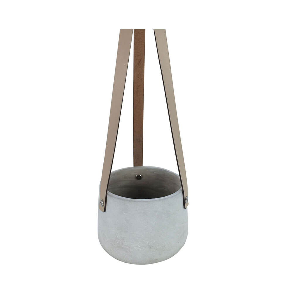 Lily Concrete Hanging Pot with PU Tan Straps