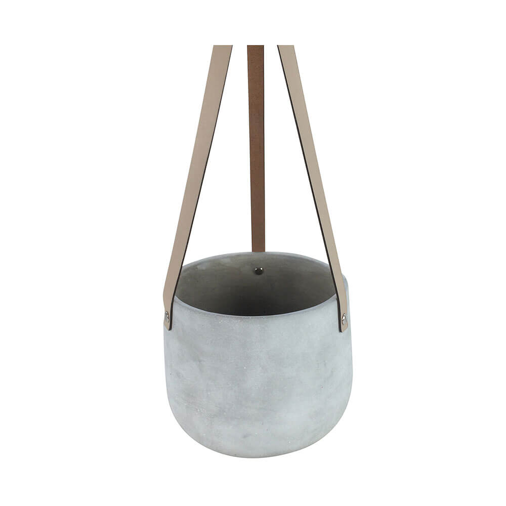 Lily beton hangende pot met pu tan riemen