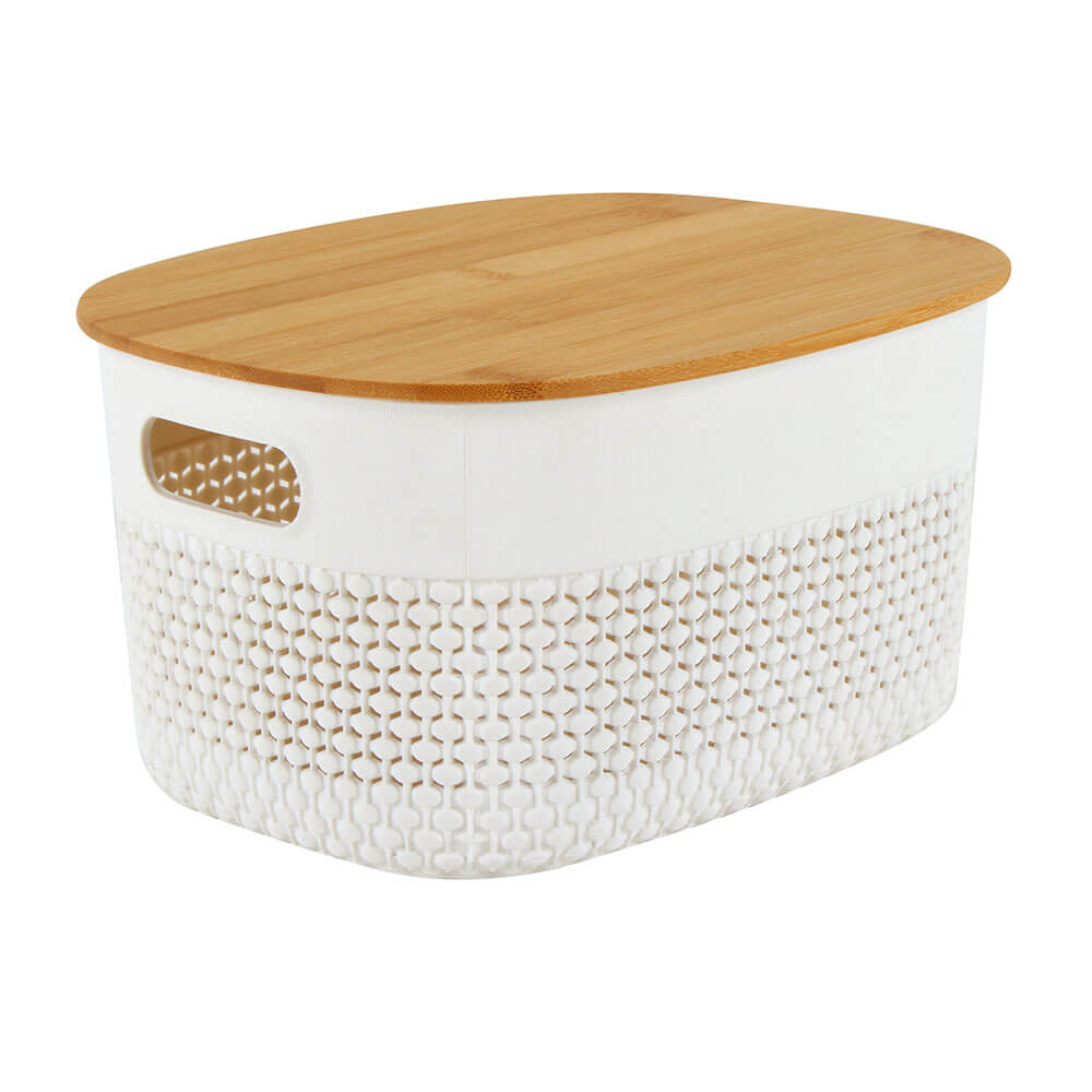 Oval plastkorg med bambu lock (vitt)