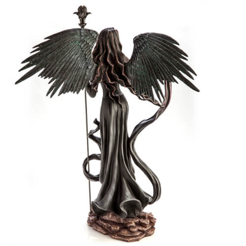 Large Dark Angel in Black Gown with Staff Figurine