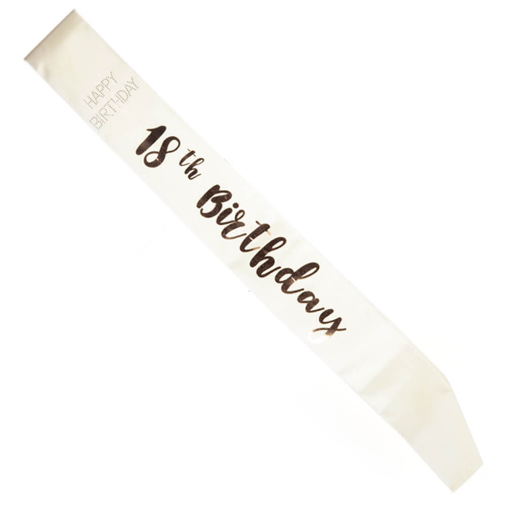 Birthday Rose Gold on White Sash