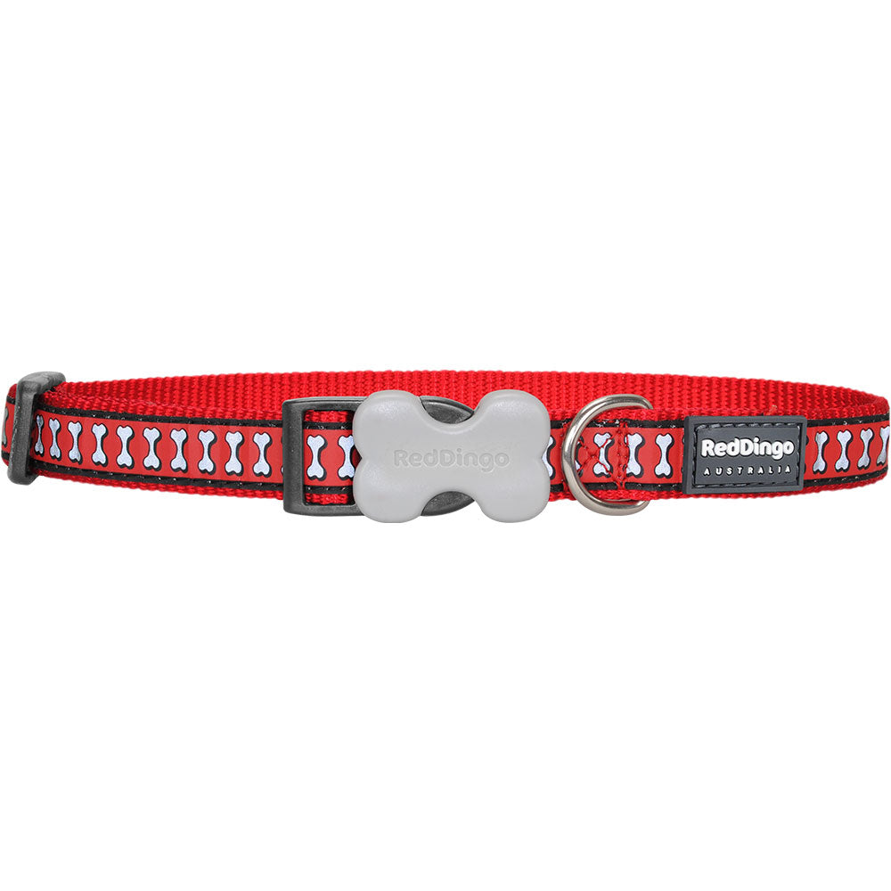 Collar de perros con diseño de huesos reflectantes (rojo)