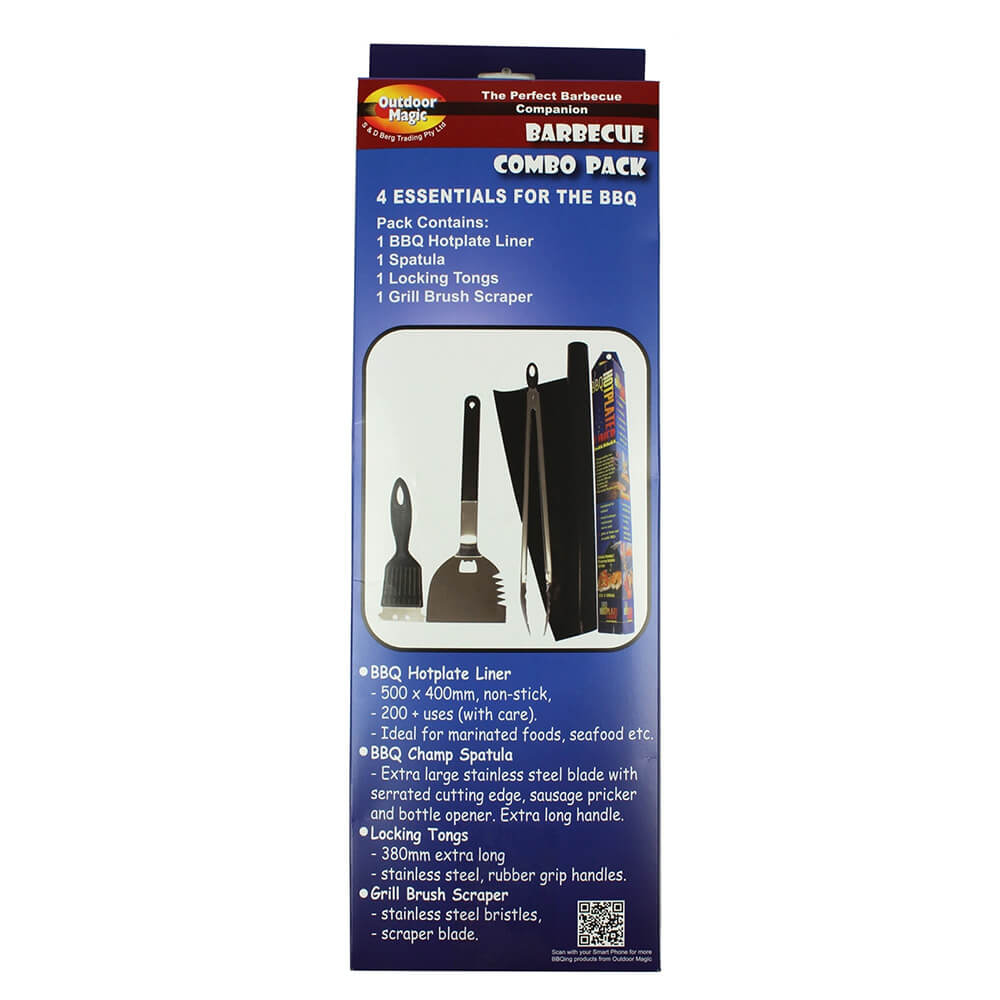 Outdoor Magic BBQ Combo Pack (Scraper/Tong/Spatula/Liner)