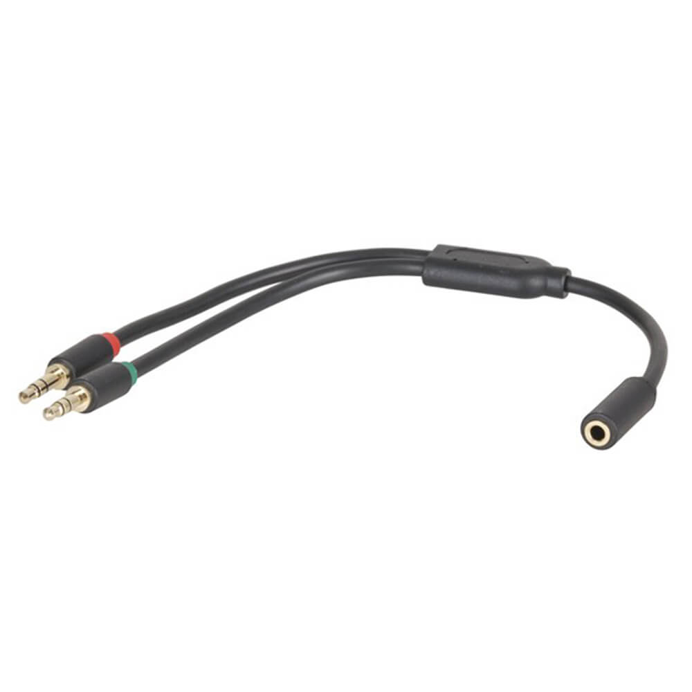 3.5mm 4 Pole to 2 Plug 250mm Audio Lead Socket