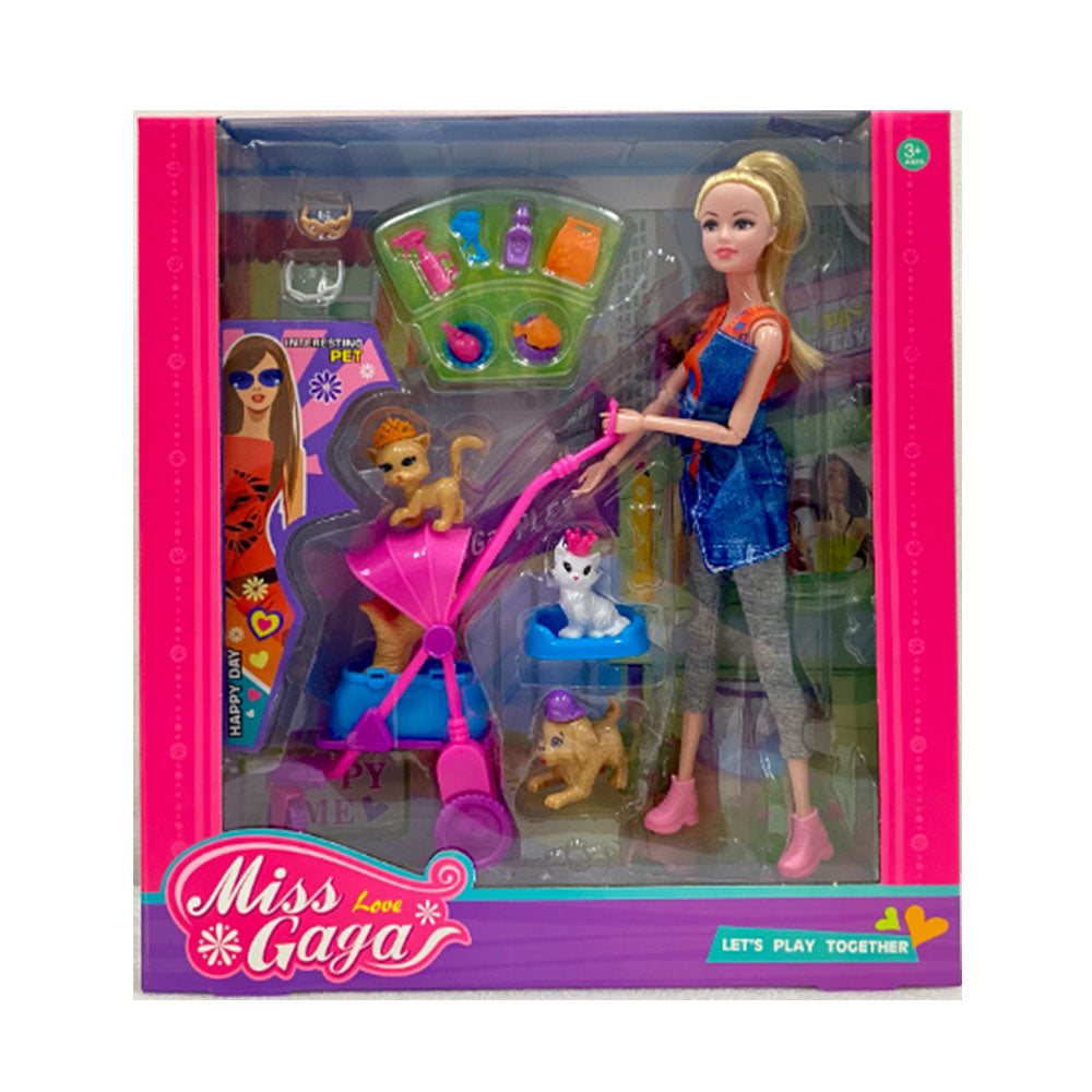 Miss Gaga Doll Set met huisdieren en accessoires