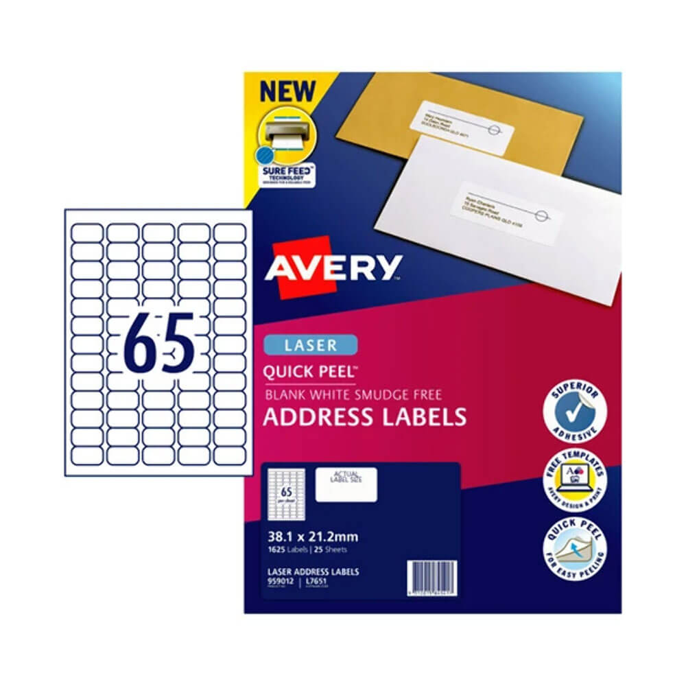 Avery Laser Adres Etykieta 25pk (65/arkusz)