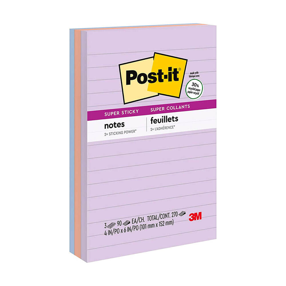 Post-It Notes 98x149mm Assorted (3pk)