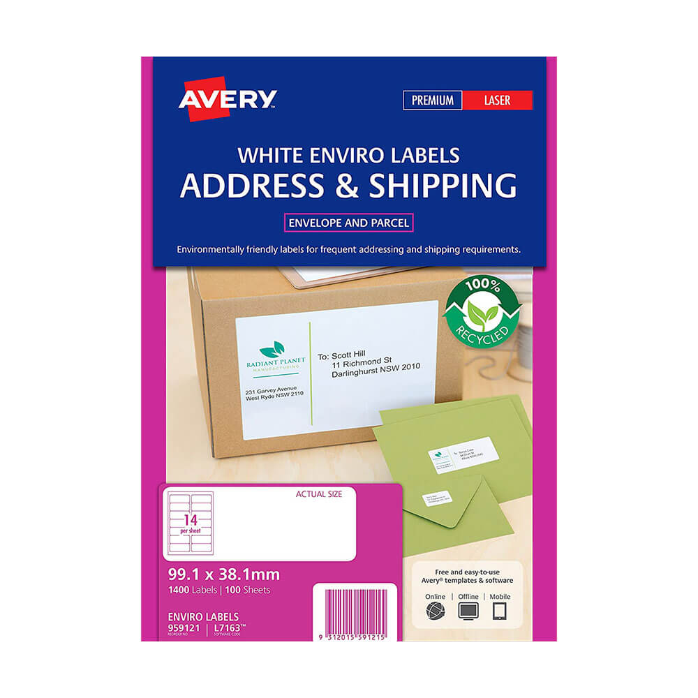 Avery Enviro 100% gerecyclede labels wit (100 pk)