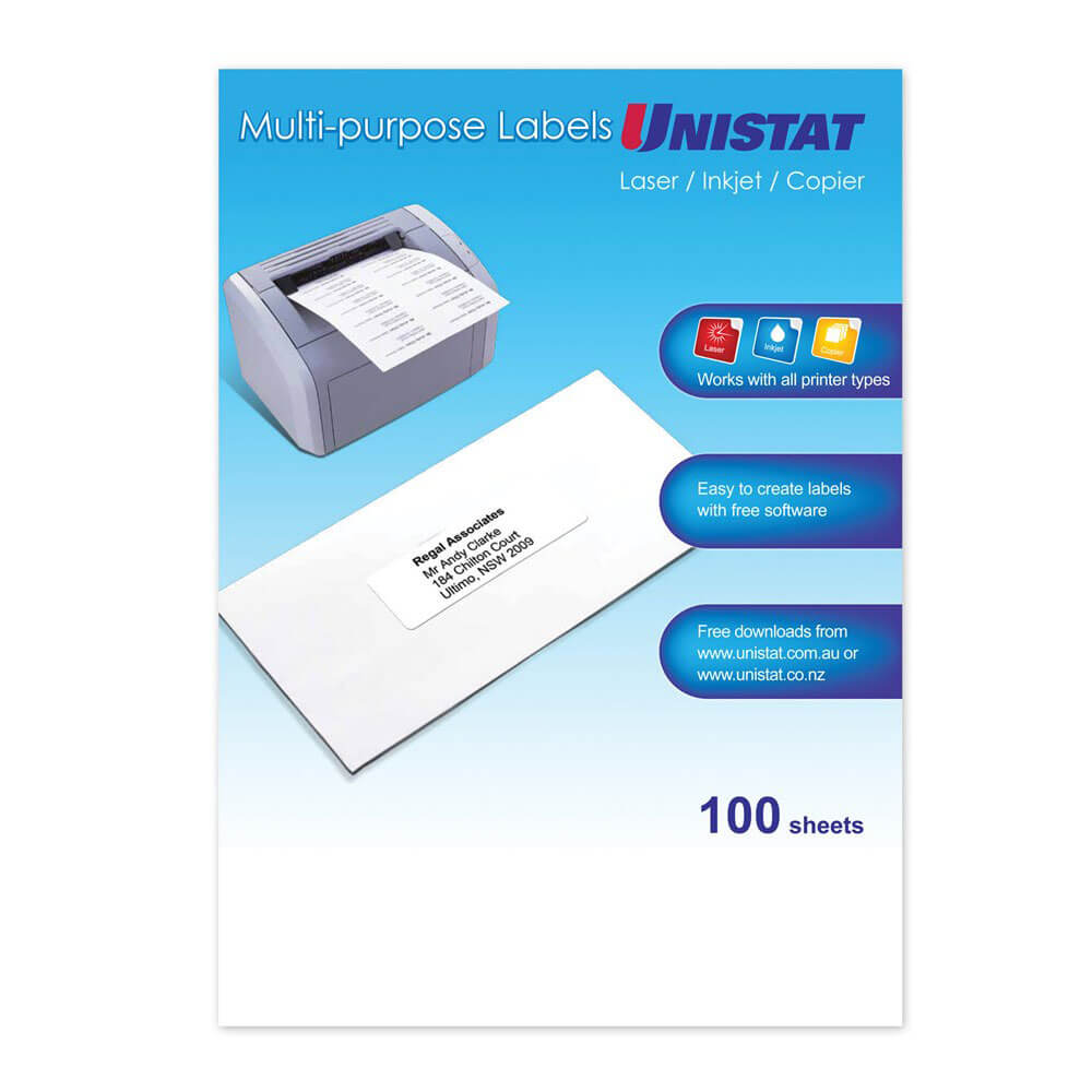 Unistat laser/inkjet/kopieerapparaat label 100 pk