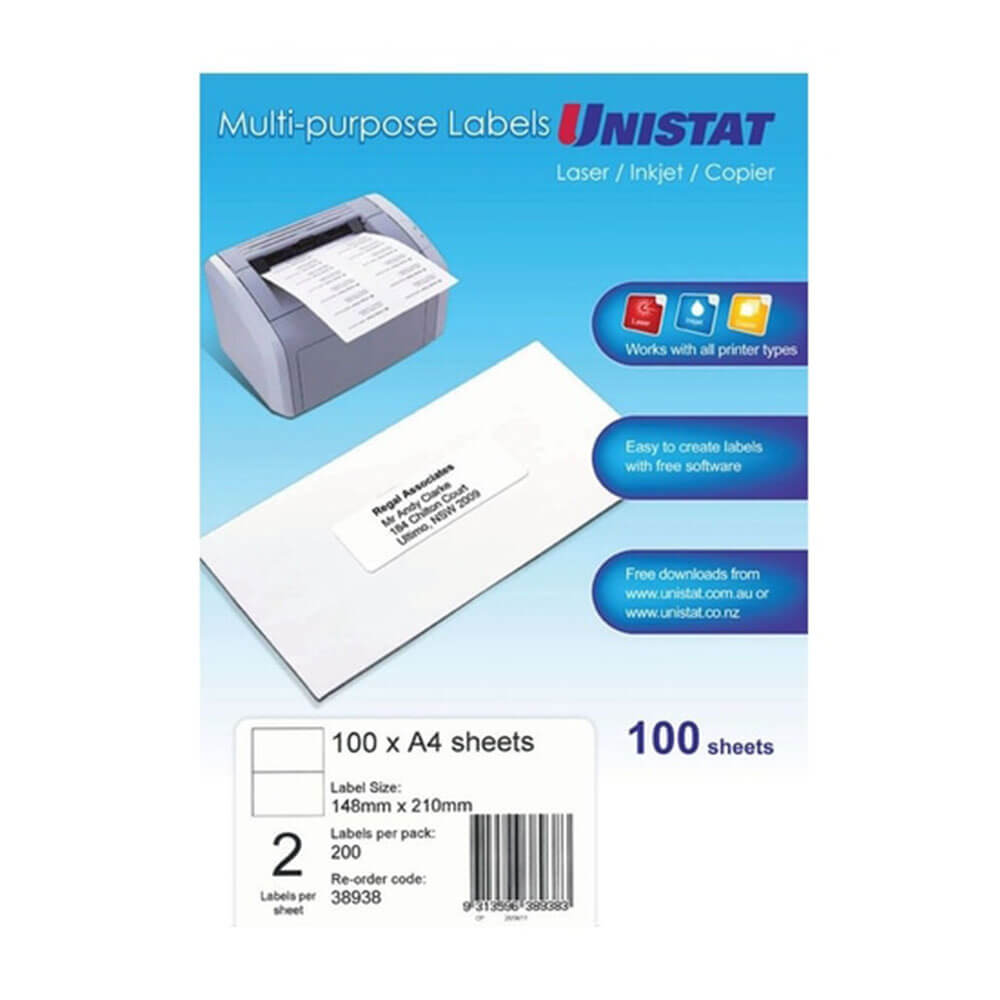 Unistat Laser/Inkjet/Copier Etichetta 100pk