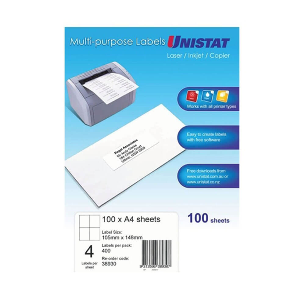 Unistat Laser/Jato de Inimiga/Copiadora Rótulo 100pk