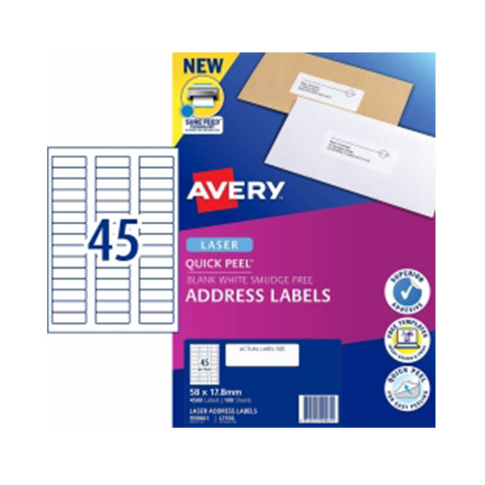 Avery Laser Dirección Etiqueta White (100pk)