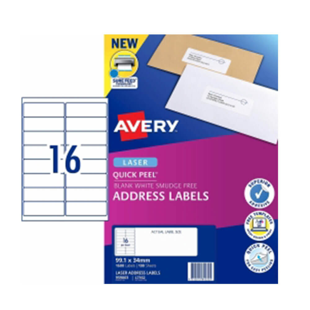 Avery Laser Dirección Etiqueta White (100pk)