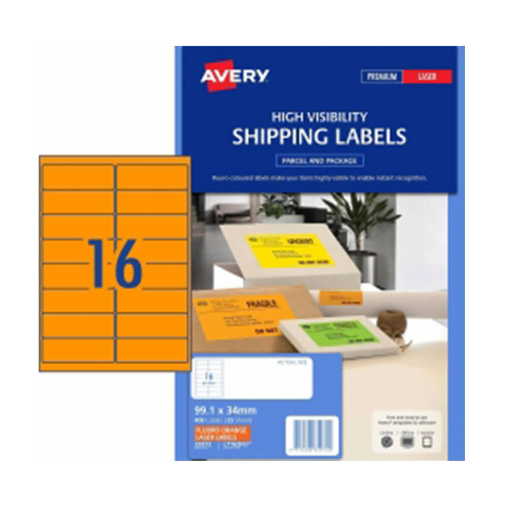 Avery High Visibility Shipping Label 25pk 16/blad