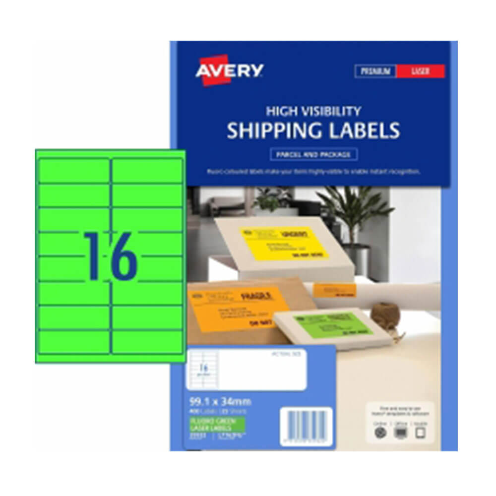 Avery High Visibility Shipping Label 25pk 16/blad