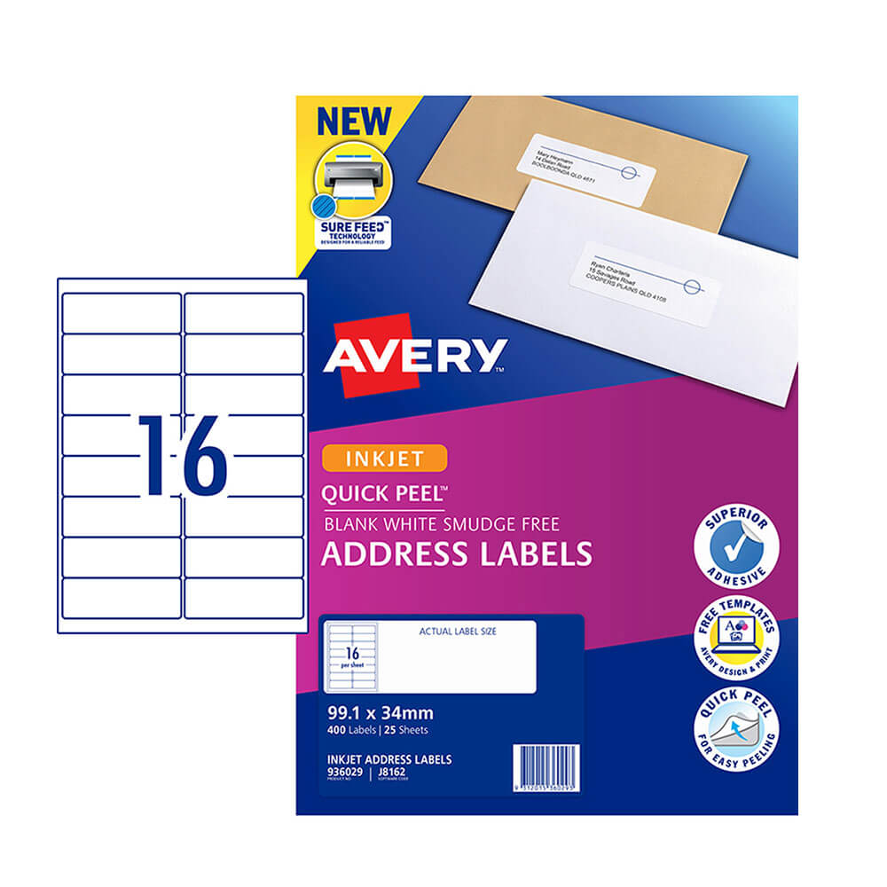 Avery Inkjet Adres -label (25 pk)