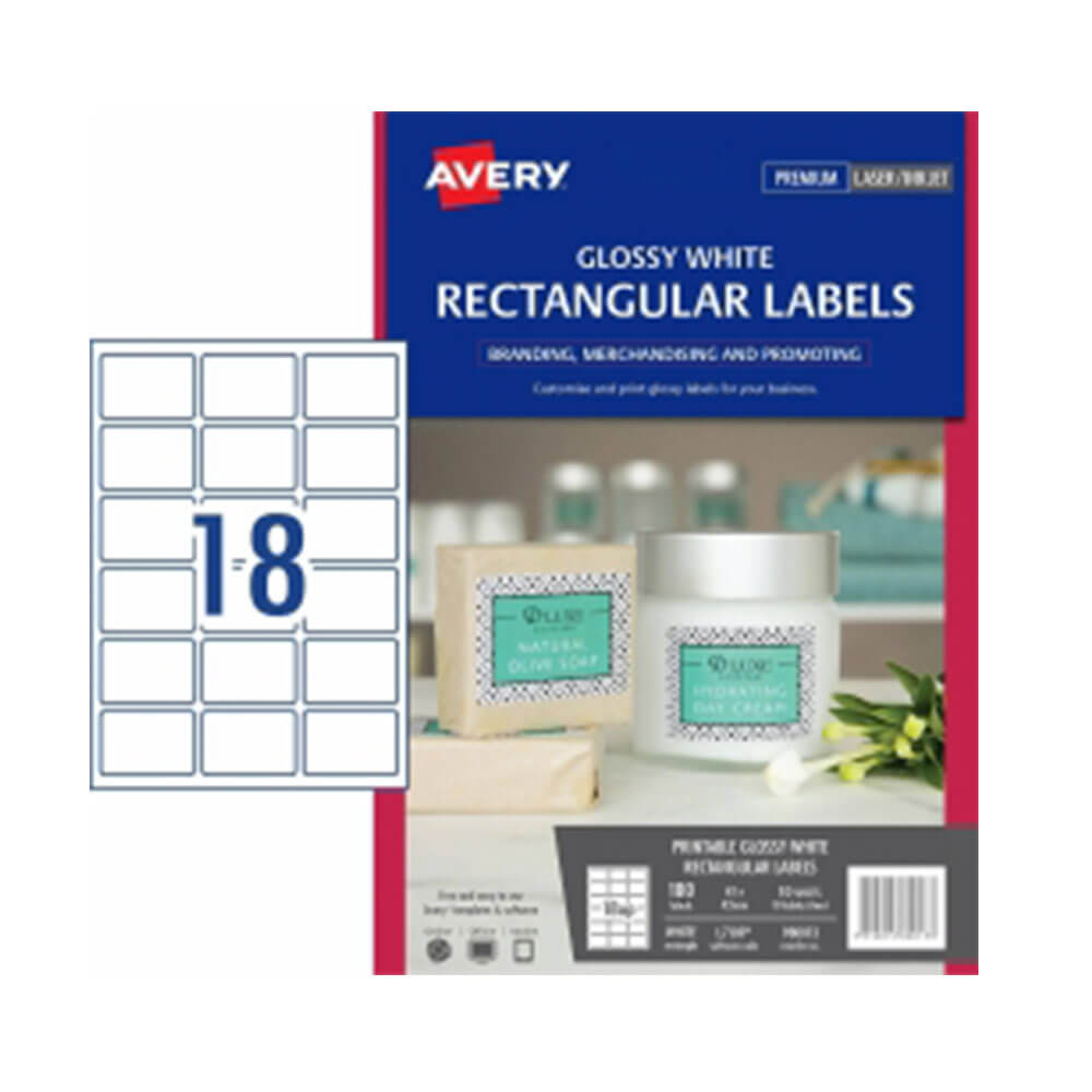 Avery Rectangle Gloss Etiquetas 10pk White