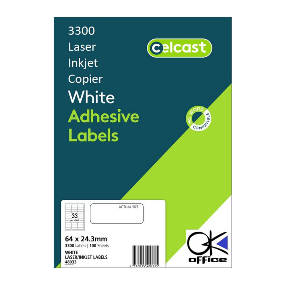 Celcast Laser/Inkjet Labels White (100pk)