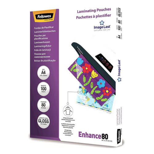 Fellowes Laminating Pouches 80 Micron A4 100pk