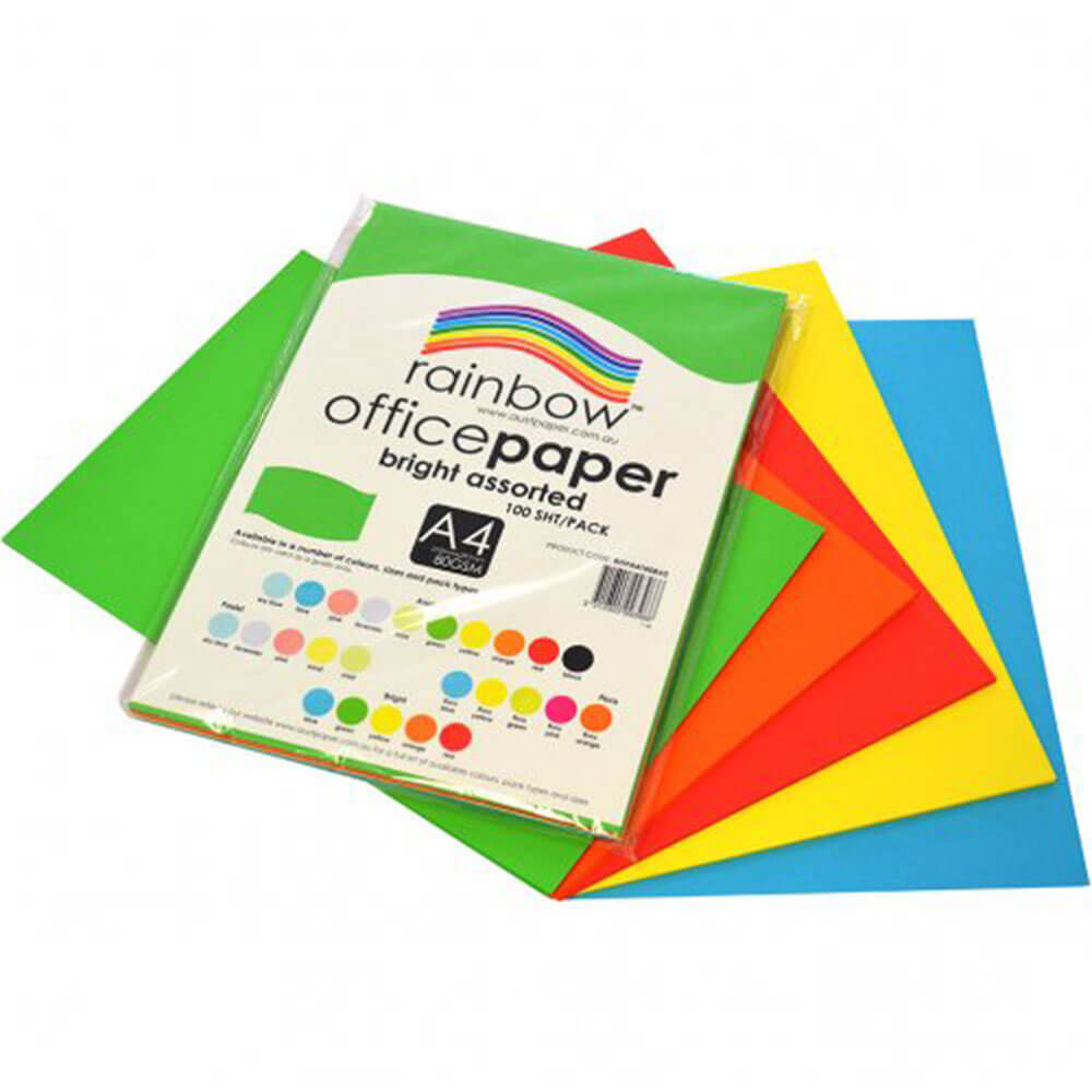 Rainbow Office Paper 100pk 80gsm (luminoso assortito)