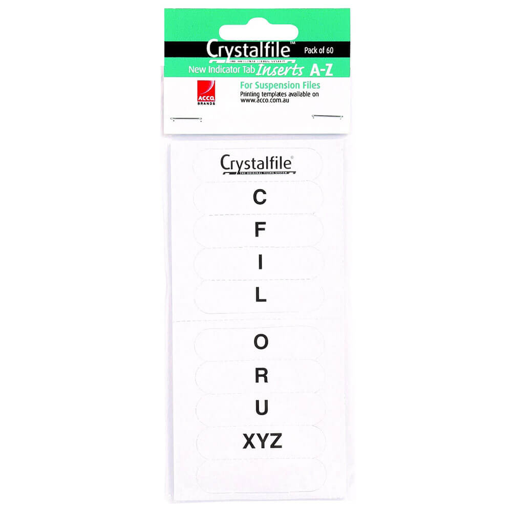 Crystalfile A-Z Indicator Tab Inserts 60pk (White)