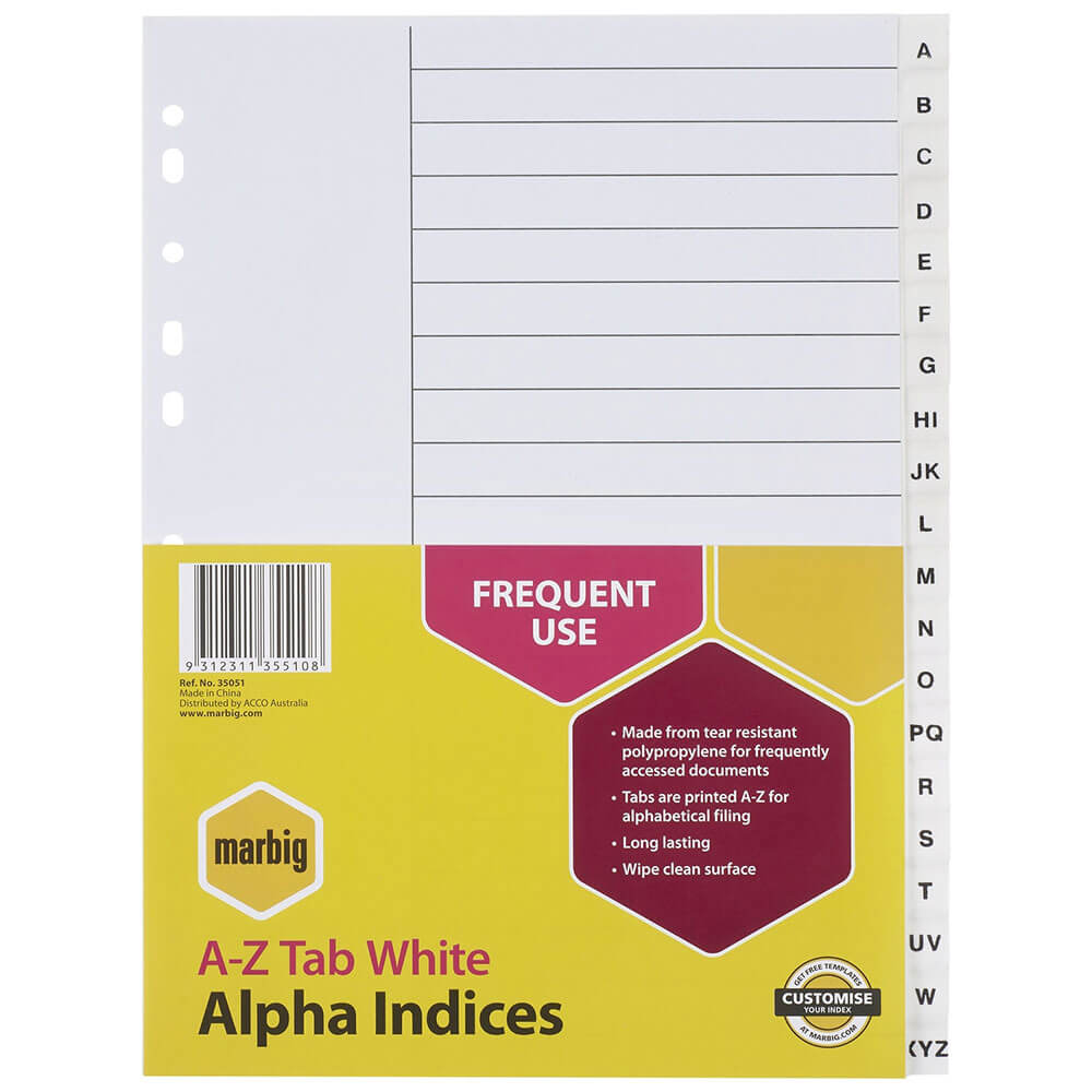 MARBIG A-Z TAB ALPHA Indices & Dividers (A4)